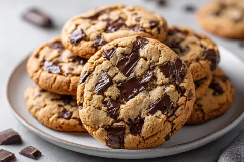 Amerikanska chocolate chip cookies, perfekta för ett klassiskt recept. Mjuka och sega med generöst med chokladbitar.