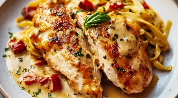 En krämig kycklingrätt med pasta och tomater. Den här "marry me kyckling" ser så god ut att man vill fria till den!